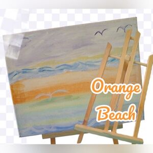 Orange Beach  Hand Painted/ with   Easel   Joanne Folk Serene Scene